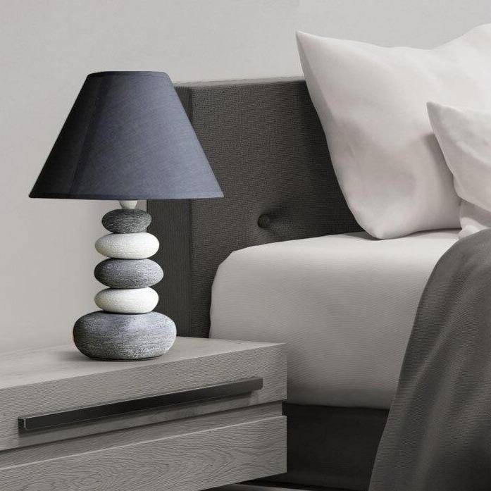 Designer LED table lamp with pebble base and grey Nordic shade - vue 2 sur 5