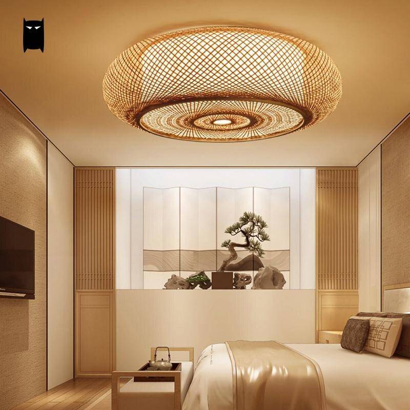 Round bamboo ceiling light japanese woven style