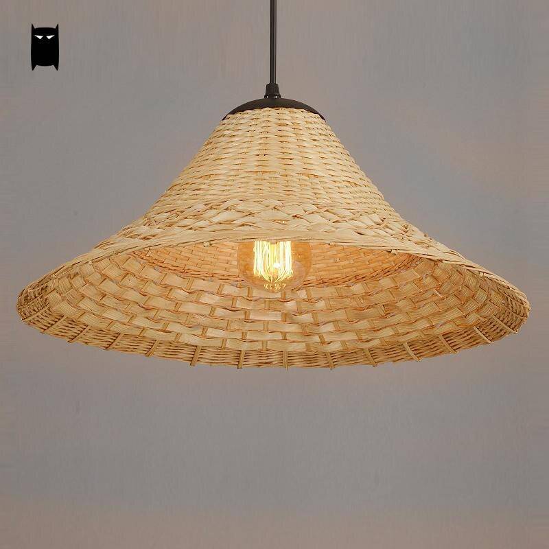 Rustic LED pendant light with rattan lampshade - vue 4 sur 5