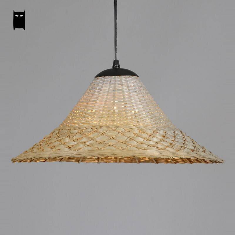 Rustic LED pendant light with rattan lampshade - vue 3 sur 5