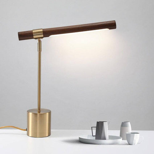 Designer LED table lamp in gold metal and wood fly style - vue 3 sur 7