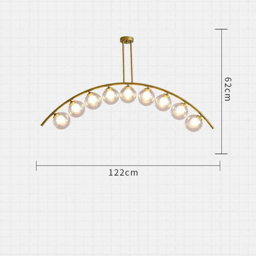 Designer LED chandelier with rounded gold arm and Luxury glass balls - vue 7 sur 7