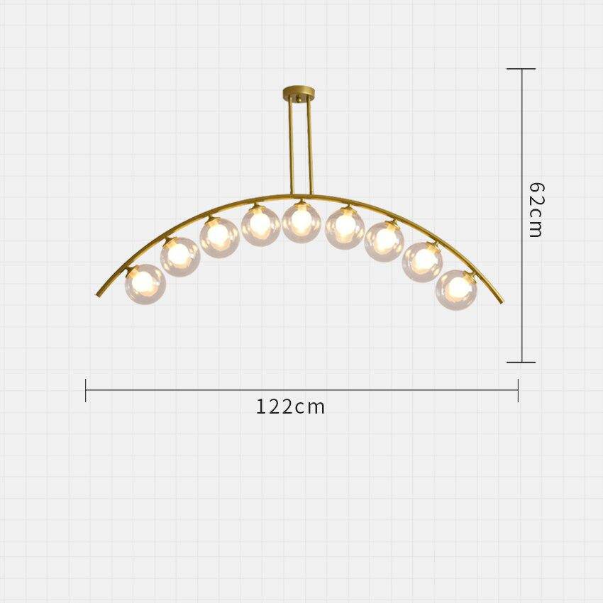 Designer LED chandelier with rounded gold arm and Luxury glass balls - vue 6 sur 7