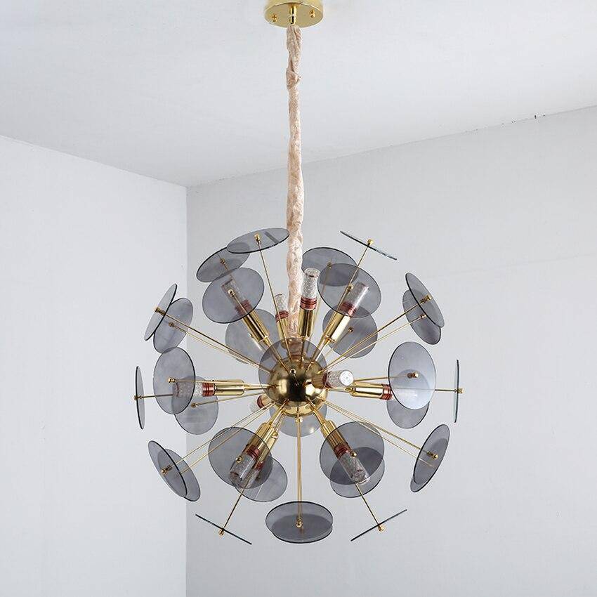 Gold designer chandelier with smoked flat round plates luxury - vue 6 sur 8