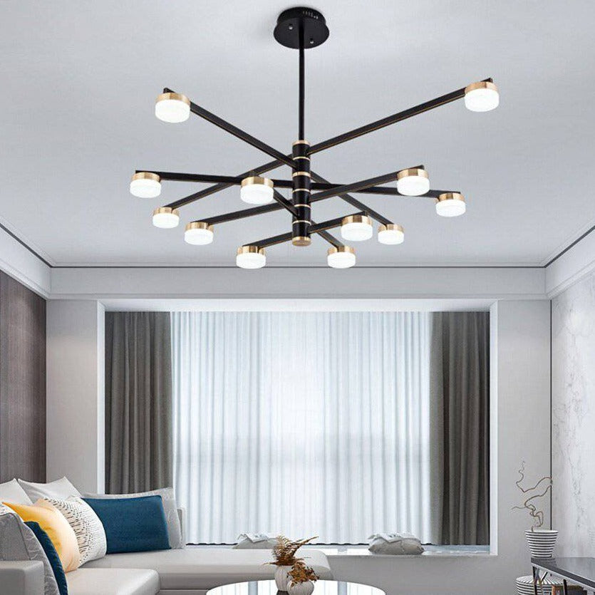 Contemporary chandelier with gold arms and LED lights for living room - vue 4 sur 10