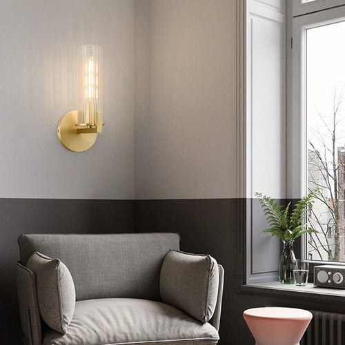 Gold wall light with copper glass cylinder - vue 2 sur 5