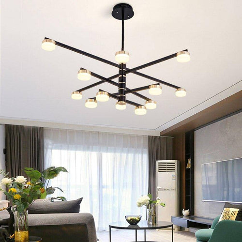 Contemporary chandelier with gold arms and LED lights for living room - vue 6 sur 10