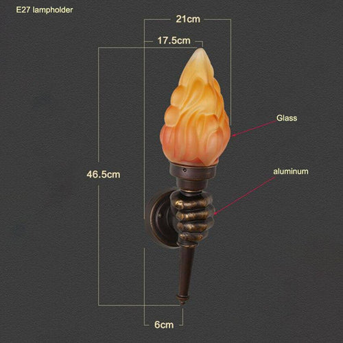 Rustic vintage glass and metal hand-held torch wall light - vue 4 sur 4