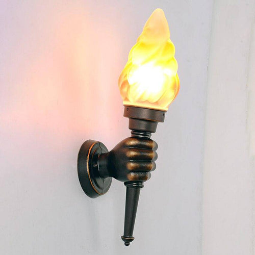 Rustic vintage glass and metal hand-held torch wall light - vue 3 sur 4