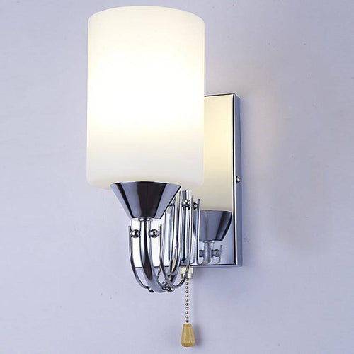 Chrome wall light with cylindrical glass shade - vue 4 sur 7