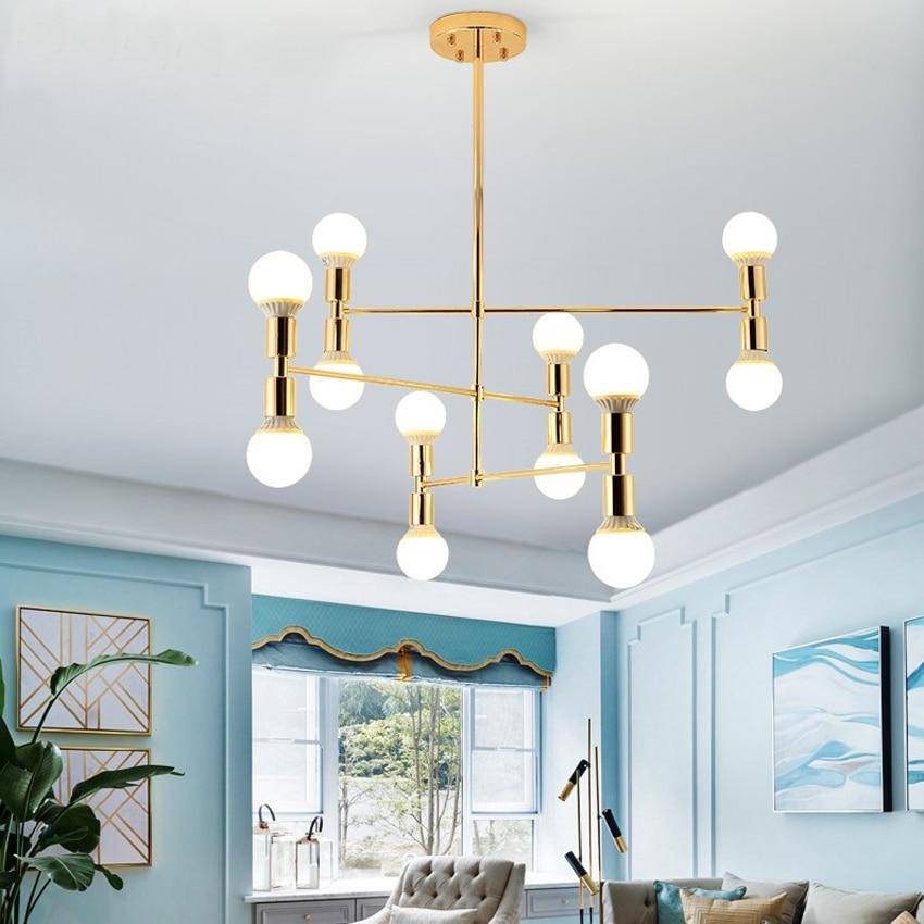 Designer gold metal chandelier with globe lamps