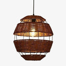 Rustic rattan egg-shaped LED pendant light