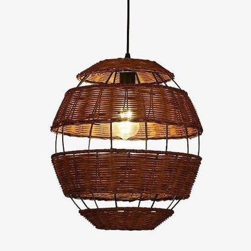 Rustic rattan egg-shaped LED pendant light