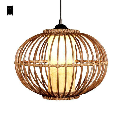 Japanese style oval wicker pendant light - vue 2 sur 7
