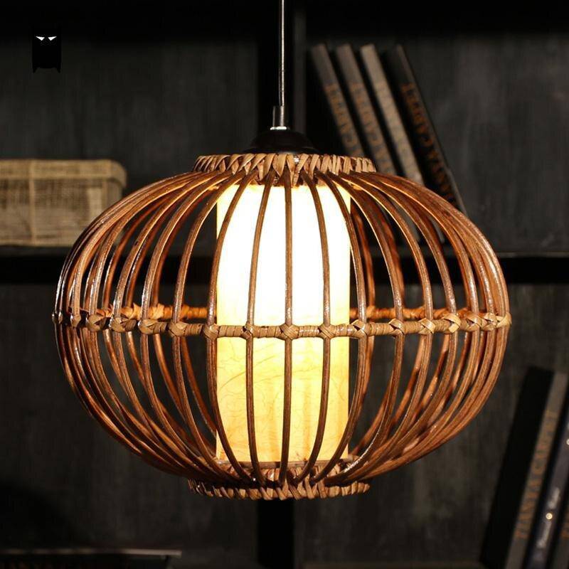 Japanese style oval wicker pendant light - vue 3 sur 7