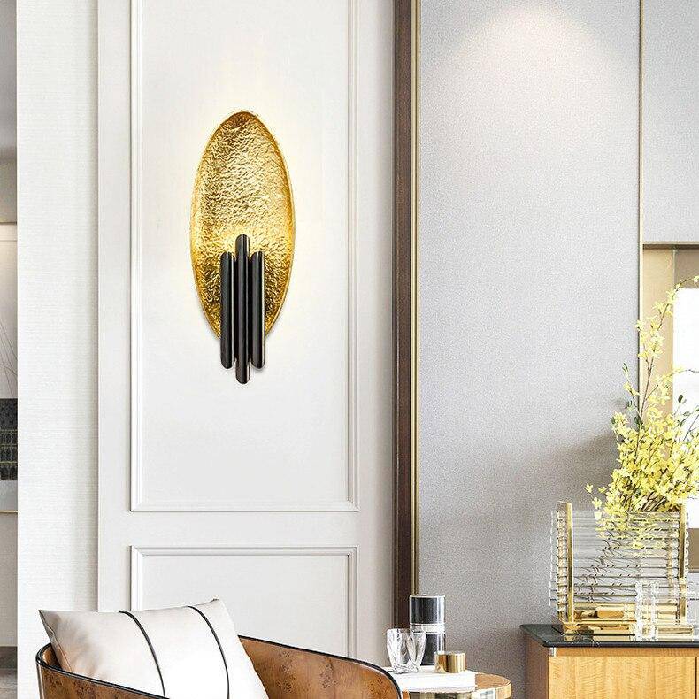 Oval shell designer wall light with gold cylindrical lamps - vue 5 sur 5