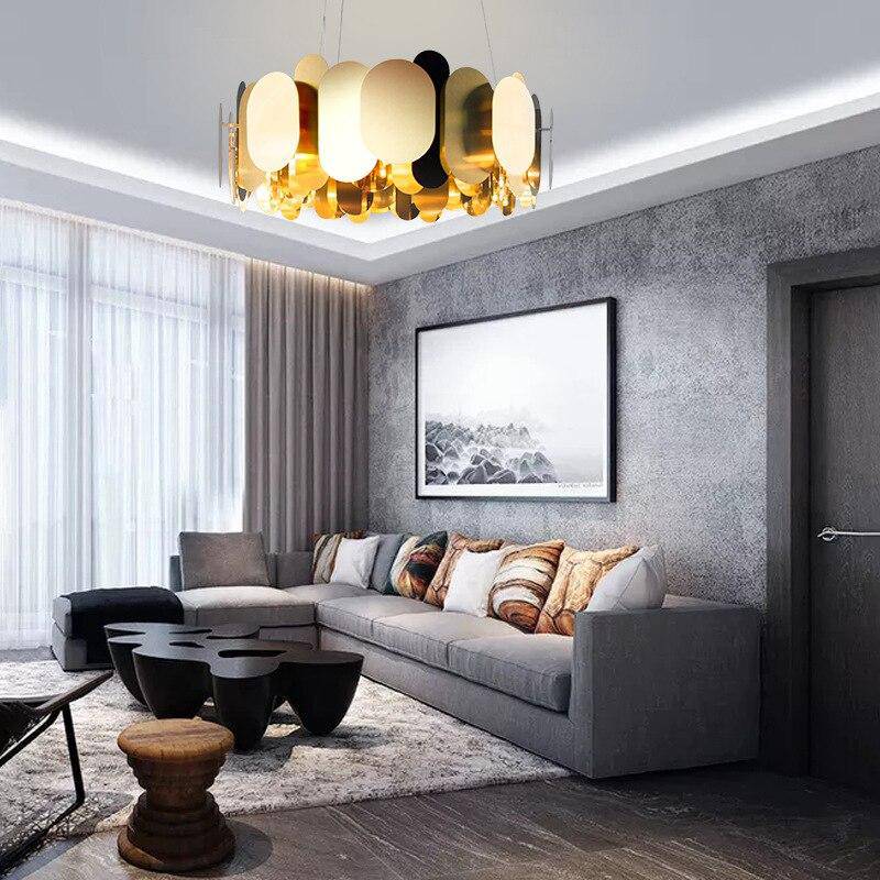 Modern chrome design chandelier with round and flat plates Villa - vue 3 sur 7
