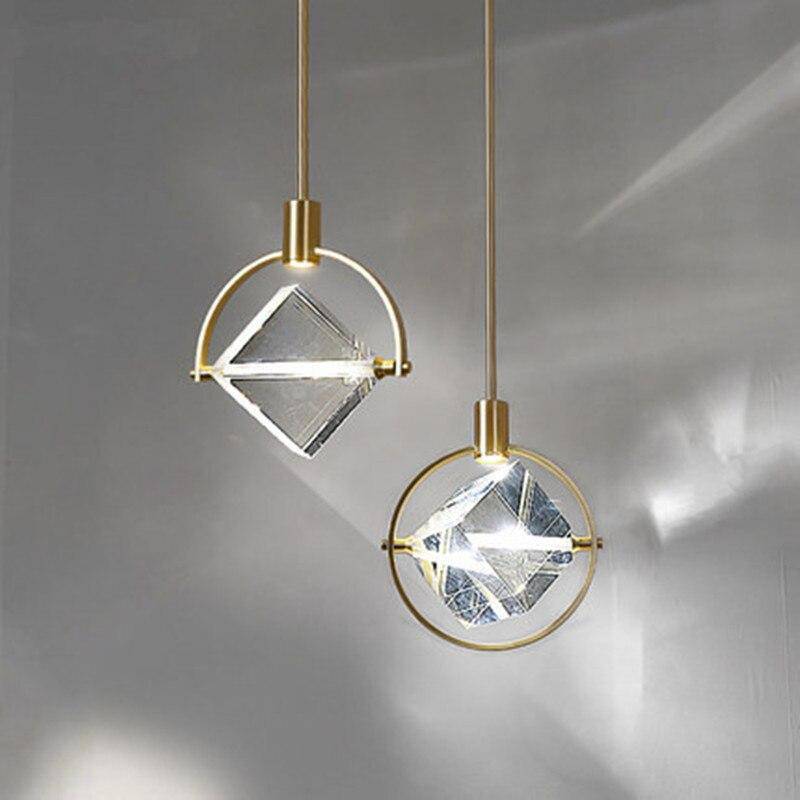 Designer LED pendant light with gold ring and glass crystal luxury