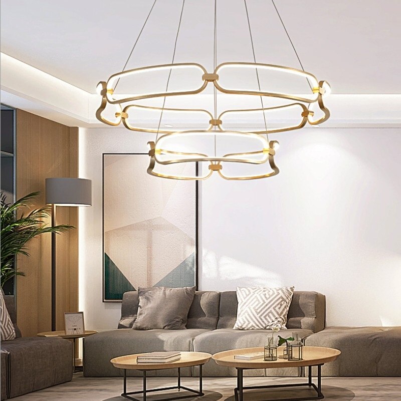 Gold LED designer chandelier with rings pavia