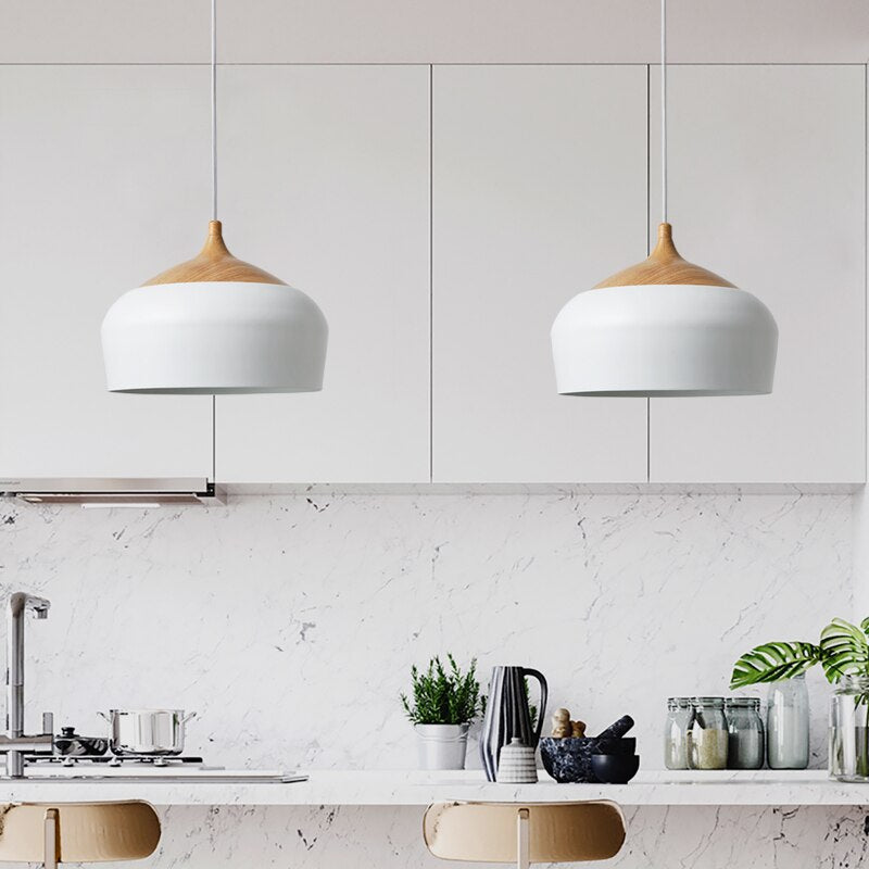 Modern wood and metal pendant light Elina - vue 2 sur 8