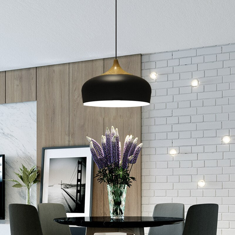Modern wood and metal pendant light Elina - vue 3 sur 8