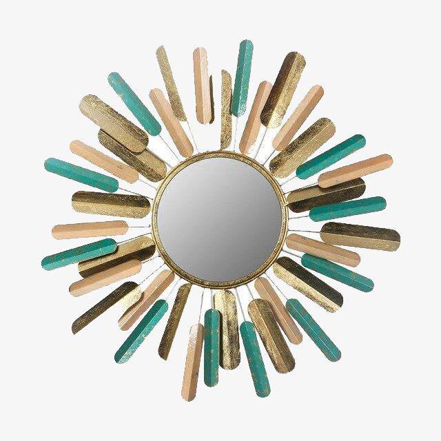 Large coloured metal sunburst wall mirror