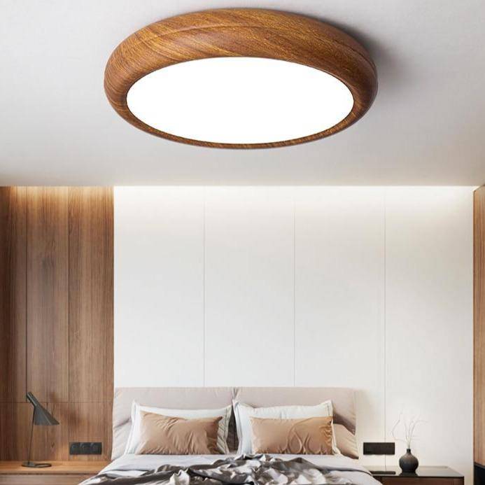 Modern round wood-effect LED ceiling light