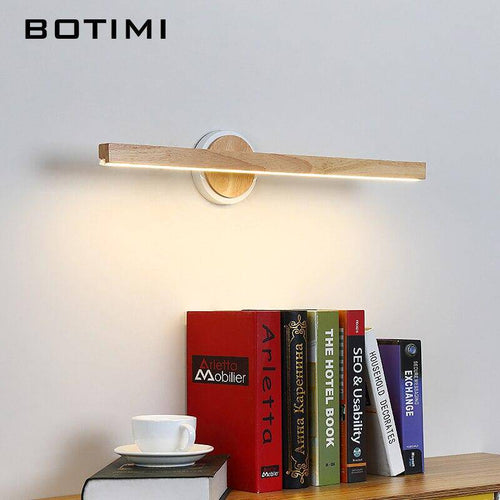 Modern elongated wood LED wall light for mirror, sconce style - vue 2 sur 5