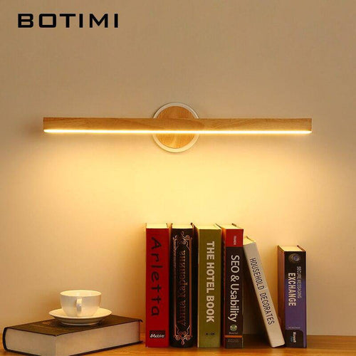 Modern elongated wood LED wall light for mirror, sconce style - vue 4 sur 5
