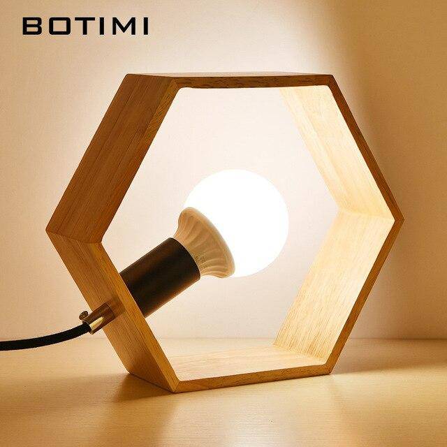 Designer wooden LED table lamp with geometric shapes boti