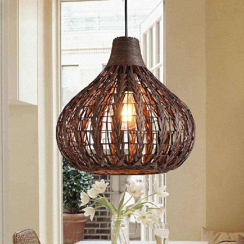 Dark brown bamboo pendant light rattan - vue 2 sur 5