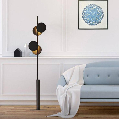 Modern designer LED metal floor lamp with circular shapes - vue 6 sur 6