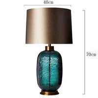 Designer LED table lamp in patterned glass with metal lampshade