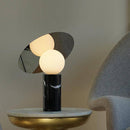 Designer marble LED table lamp with glass sphere and disc