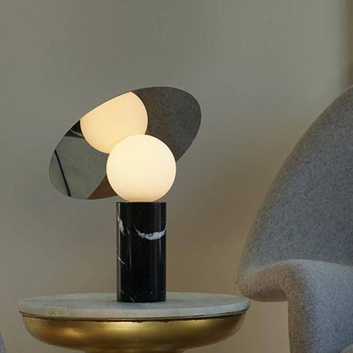 Designer marble LED table lamp with glass sphere and disc - vue 7 sur 7