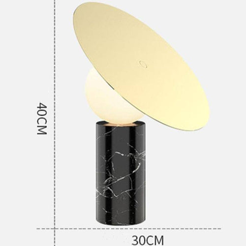 Designer marble LED table lamp with glass sphere and disc - vue 6 sur 7