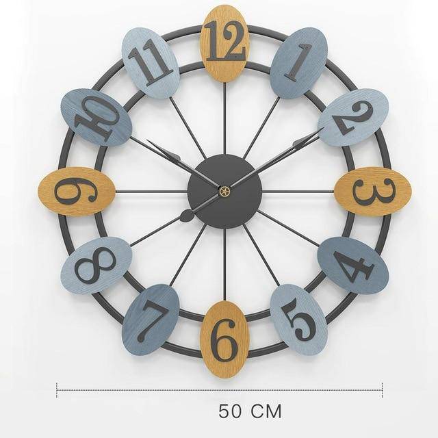 Round wall clock with numbers in colored bubbles 50cm