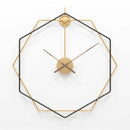 Staggered hexagons design wall clock in metal