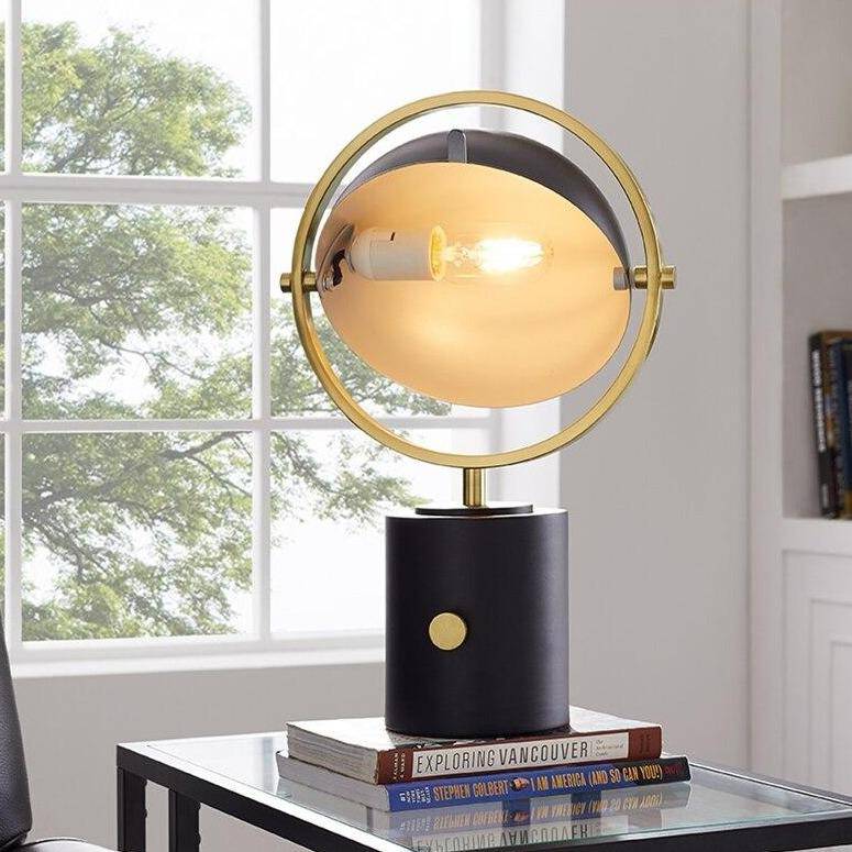 Black metal LED decorative table lamp with golden ring - vue 2 sur 6