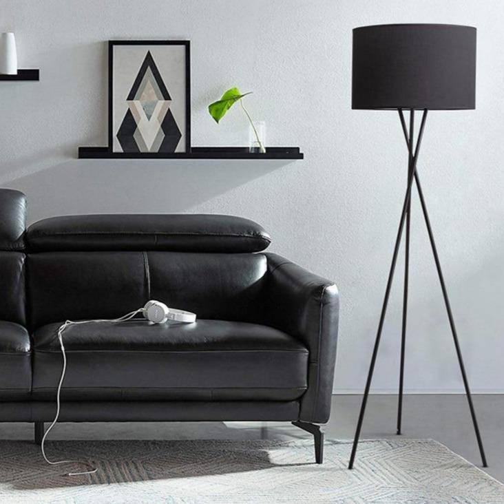 LED tripod floor lamp with fabric shade in black or white - vue 2 sur 7