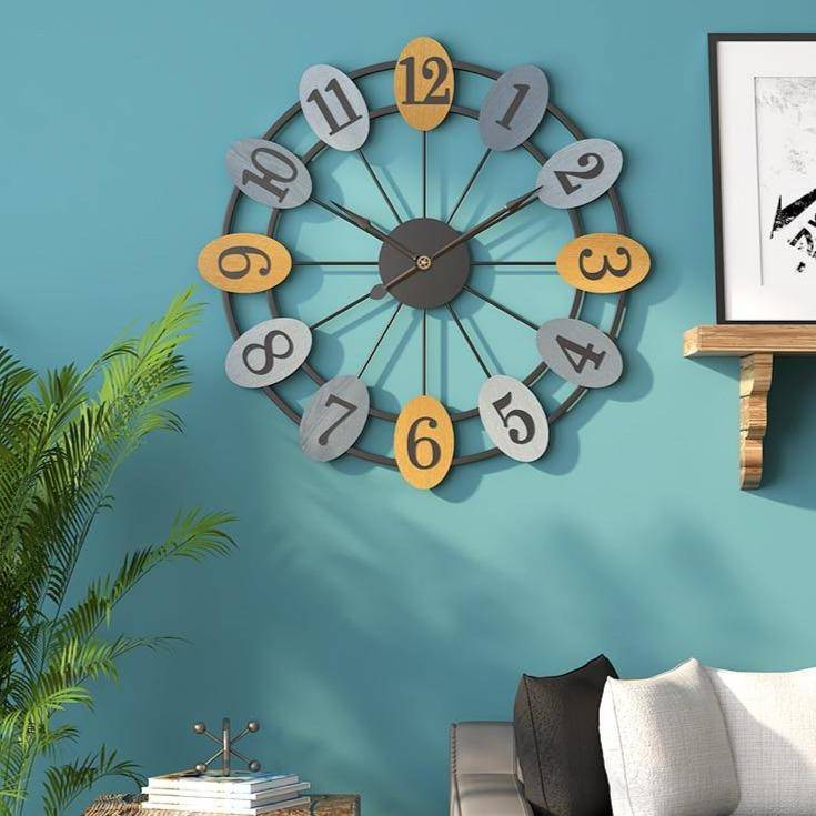 Round wall clock with numbers in colored bubbles 50cm - vue 3 sur 5