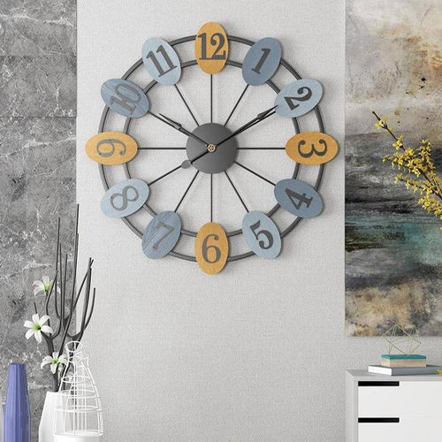 Round wall clock with numbers in colored bubbles 50cm - vue 3 sur 5