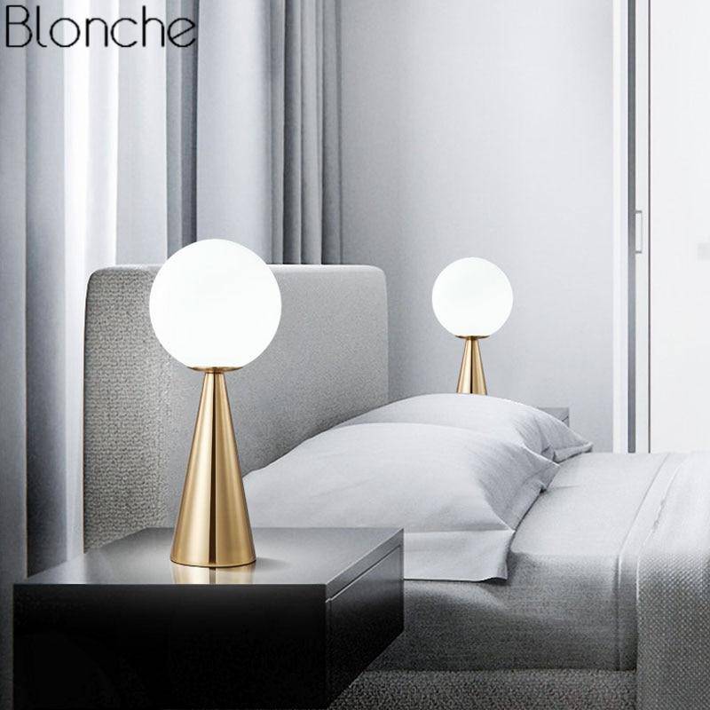 Conical LED table lamp with glass globe