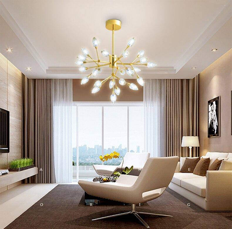 Modern gold LED chandelier with multiple crystal bulbs
