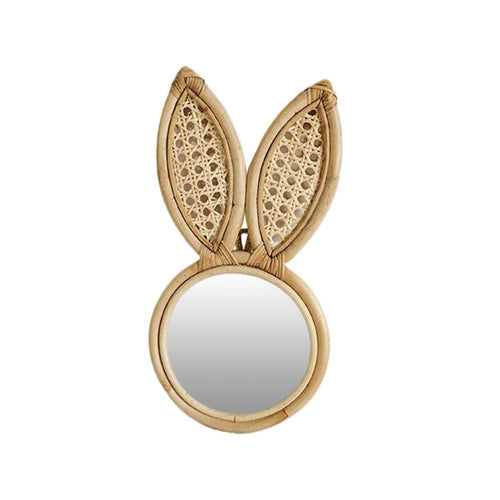 Round rattan wall mirror with rabbit ears - vue 7 sur 6