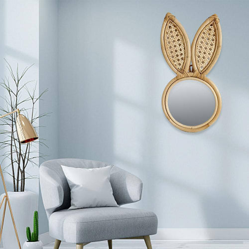 Round rattan wall mirror with rabbit ears - vue 4 sur 6