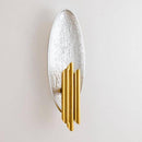 Design LED wall light with rounded metal backplate and gold tube Rui