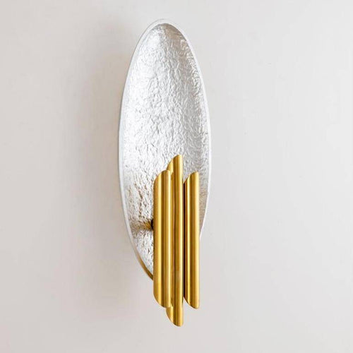 Design LED wall light with rounded metal backplate and gold tube Rui - vue 4 sur 4