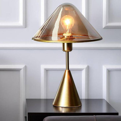 Design LED table lamp with gold metal conical base - vue 7 sur 9