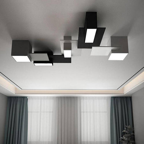 Modern geometric black and white LED ceiling light - vue 4 sur 9